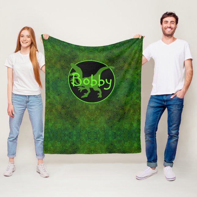 Personalised Green Dinosaur Hide Fleece Blanket (In Situ)
