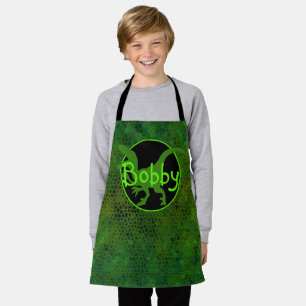Personalised Green Dinosaur Hide Kids Print Apron