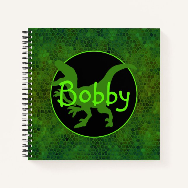 Personalised Green Dinosaur Hide  Notebook (Front)