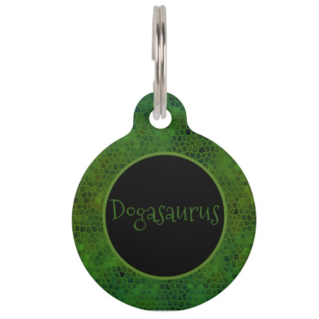 Personalised Green Dinosaur Hide Pet Tag (Front)