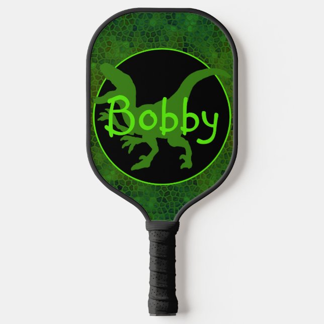 Personalised Green Dinosaur Hide Pickleball Paddle (Front)