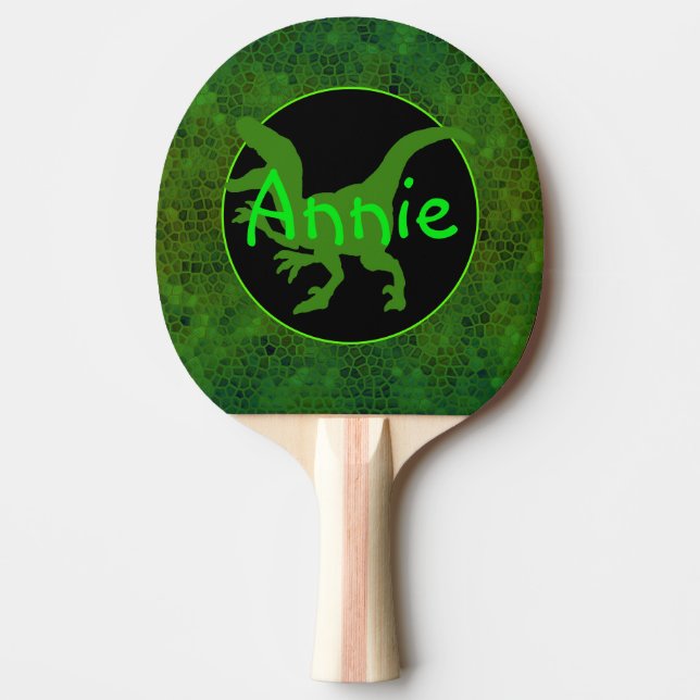 Personalised Green Dinosaur Hide Ping Pong Paddle (Front)