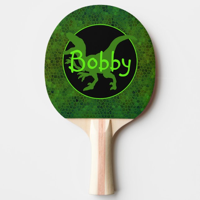 Personalised Green Dinosaur Hide  Ping Pong Paddle (Front)