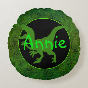 Personalised Green Dinosaur Hide Round Cushion