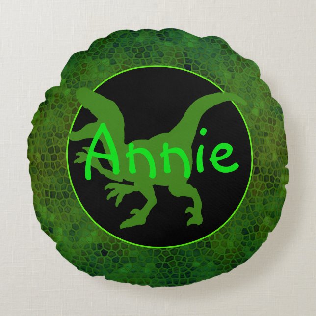 Personalised Green Dinosaur Hide Round Cushion (Front)