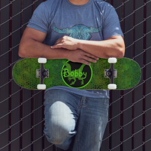 Personalised Green Dinosaur Hide Skateboard