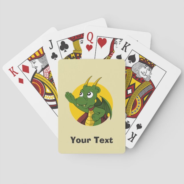 Personalised Green dragon cartoon Playing Cards (Back)