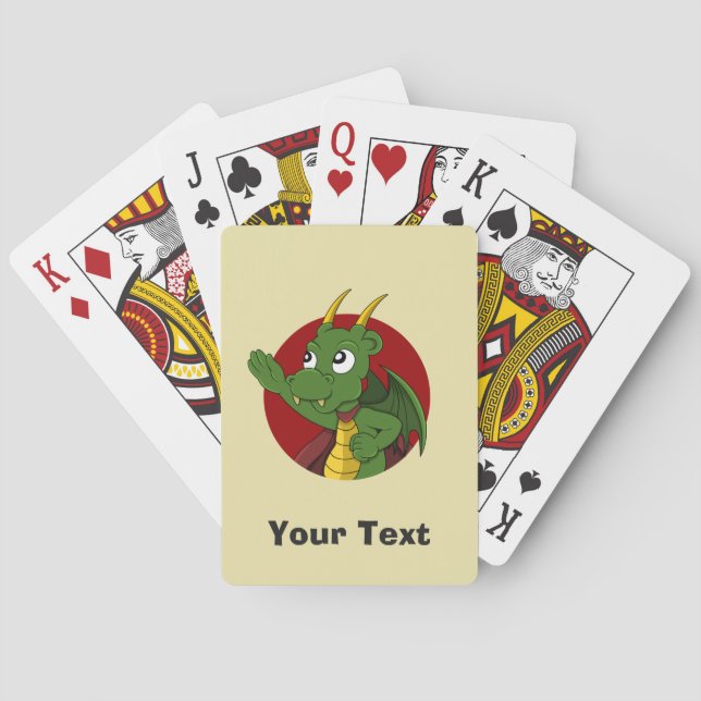 Personalised Green dragon cartoon Playing Cards (Back)