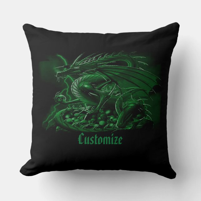 Personalised Green Dragon Throw Pillow (Front)