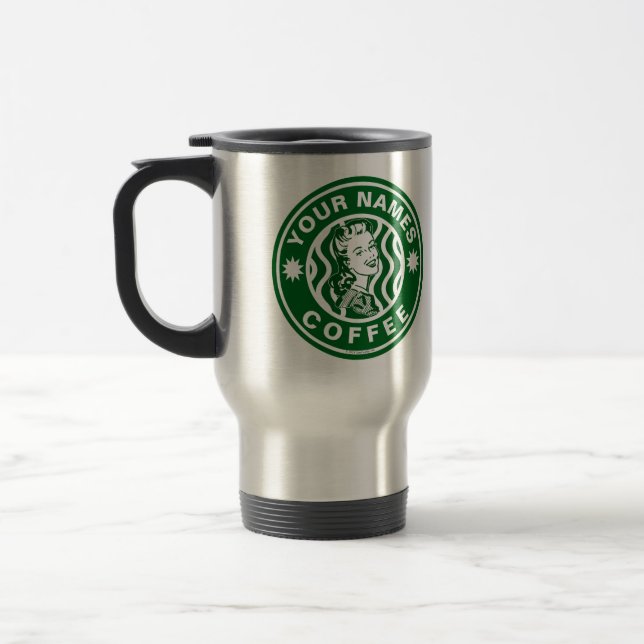 Personalised Green Emblem Logo Coffee Shop Mug (Left)