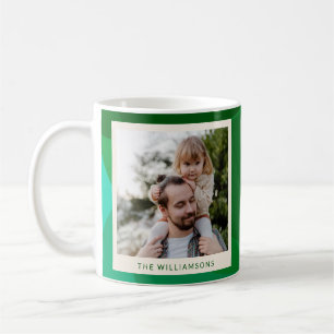Personalised Green Family Photo Modern Christmas Coffee Mug