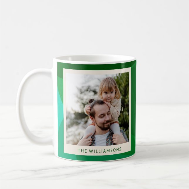 Personalised Green Family Photo Modern Christmas Coffee Mug (Left)