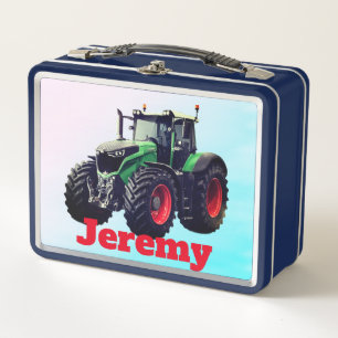 Personalised Green Farm Tractor Metal Lunch Box
