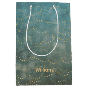 Personalised Green& Faux Gold Fairy Litghts Medium Gift Bag