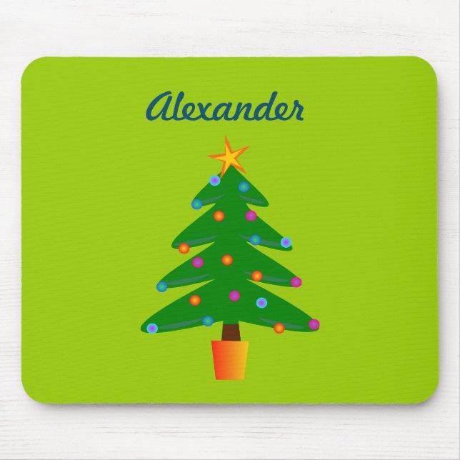 Personalised Green Festive Christmas Tree Mouse Mat (Front)