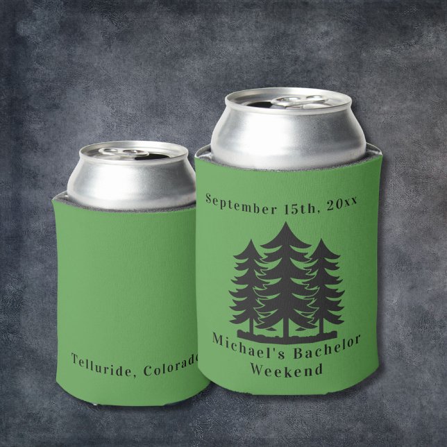 Personalised Green Fir Trees Bachelor Weekend  Can Cooler (Creator Uploaded)