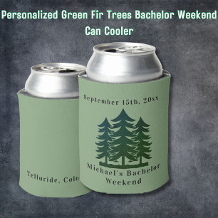 Personalised Green Fir Trees Bachelor Weekend Can Cooler