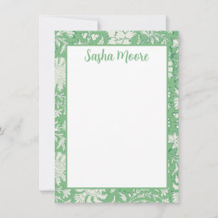 Personalised Green Floral Block Print Stationery Thank You Card