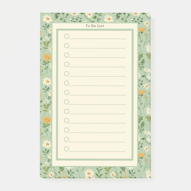 Personalised Green Floral Botanical To Do List. Post-it Notes (Front)