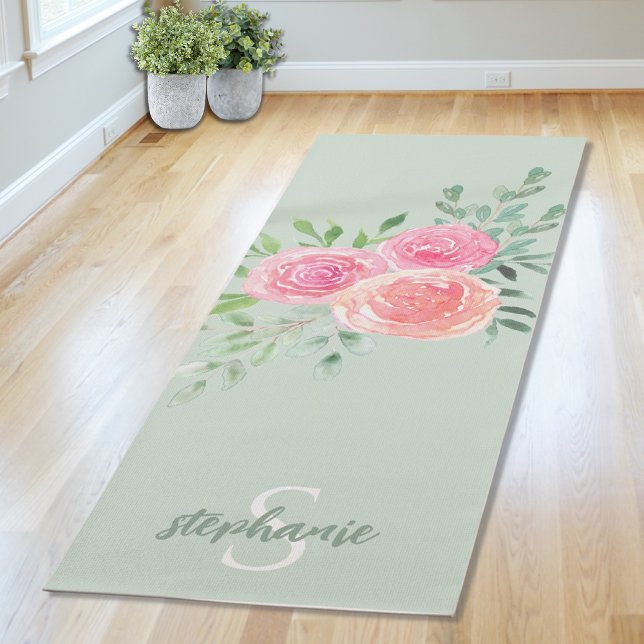 Personalised Green Floral Yoga Mat (Creator Uploaded)
