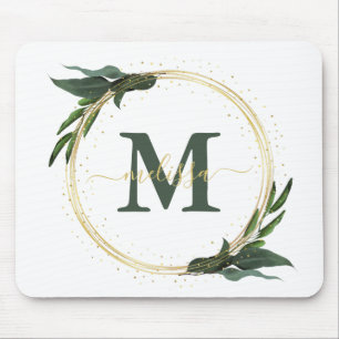 Personalised  Green Foilage with Gold  Mouse Mat