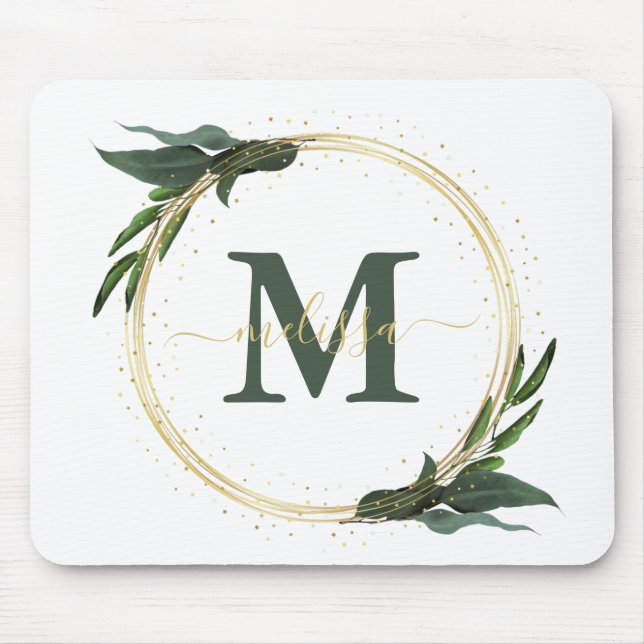 Personalised  Green Foilage with Gold  Mouse Mat (Front)