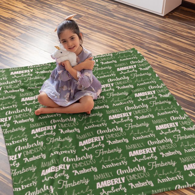 Personalised Green Font Name Collage Christmas Fleece Blanket (Creator Uploaded)