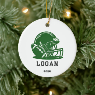 Personalised Green Football Helmet Ornament