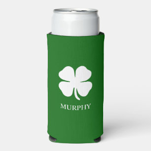 Personalised Green Four Leaf Clover Irish  Seltzer Can Cooler