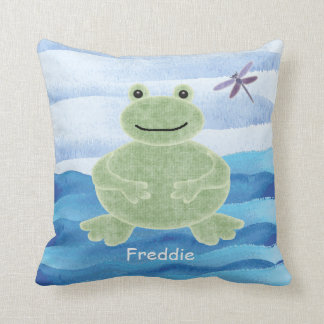 Personalised Green Frog Pillow with Dragonfly