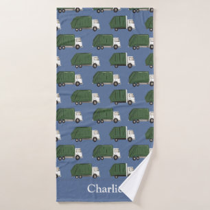 Personalised Green Garbage Truck Kids Bath Towel