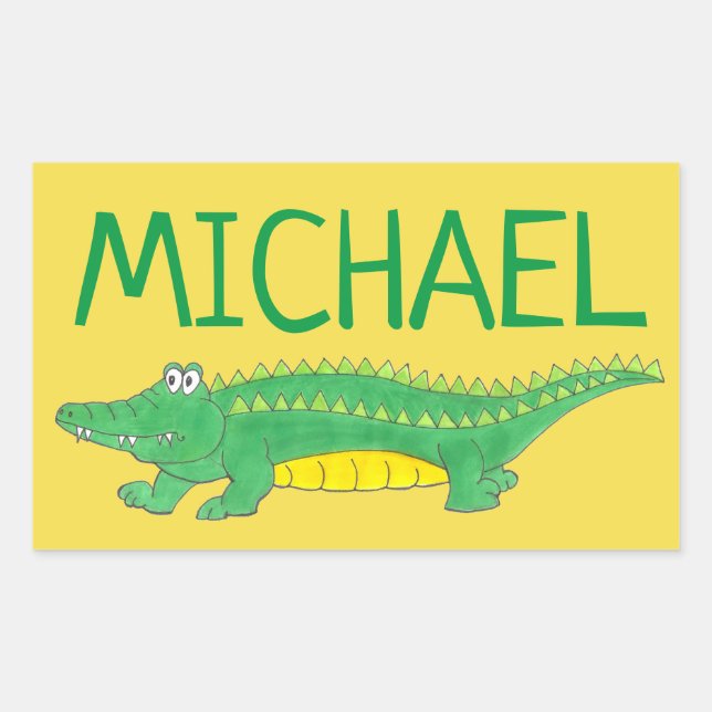 Personalised Green Gator Alligator Crocodile Croc Rectangular Sticker (Front)