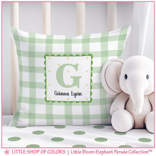 Personalised Green Gingham Monogram Nursery Cushion