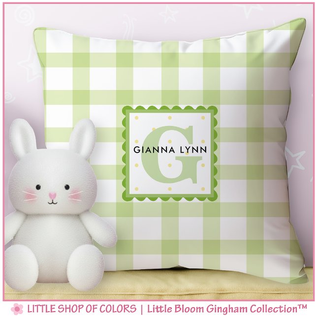 Personalised Green Gingham Monogram Nursery Cushion (Creator Uploaded)