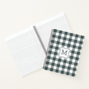 Personalised Green Gingham Plaid Monogram Notebook