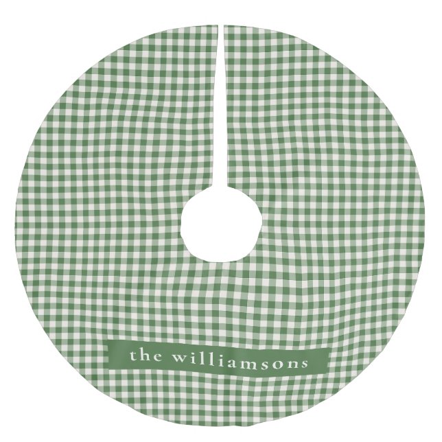 Personalised Green Gingham Plaid Name Christmas Brushed Polyester Tree Skirt (Front)