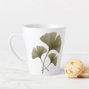 Personalised Green Ginkgo Leaf Custom Name Latte Mug