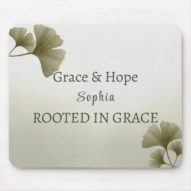 Personalised Green Ginkgo Leaf Custom Name Mouse Mat (Front)