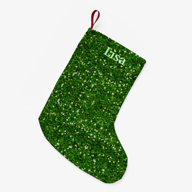 Personalised Green Glitter Christmas Stocking (Front (Hanging))