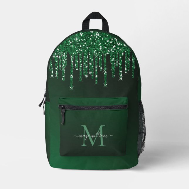 Personalised Green Glitter Drips  Printed Backpack (Front)