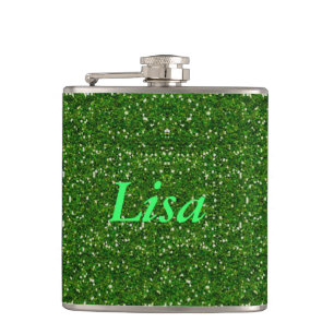 Personalised Green Glitter Flask