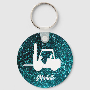 Personalised green glitter Forklift Key Ring