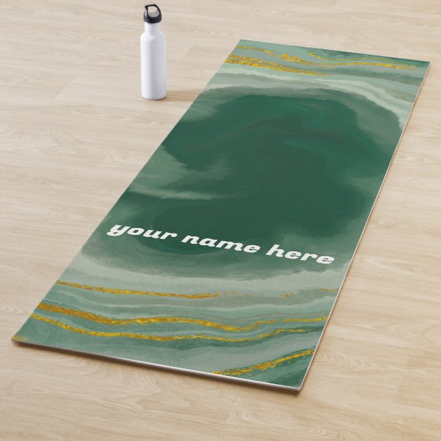 Personalised Green & Gold Agate Swirl Yoga Mat (In Situ)