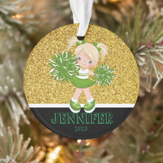Personalised Green & Gold Cheerleading Ornament  (Tree)