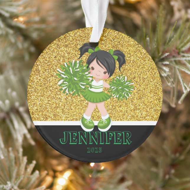 Personalised Green & Gold Cheerleading Ornament  (Tree)