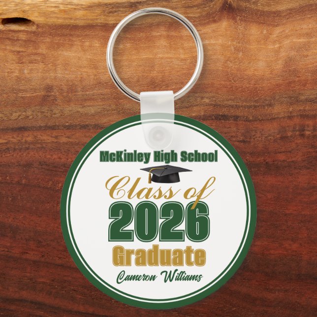 Personalised Green Gold Class of 2026 Graduation Key Ring (Front)