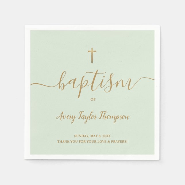Personalised  Green Gold Cross baptism elegant  Napkin (Front)