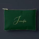 Personalised Green Gold Monogram Makeup Cosmetic Accessory Pouch<br><div class="desc">Create your own custom, personalised, beautiful modern elegant faux gold script / typography monogram monogrammed, durable Spun Polyester, mens womens dark forest green zippered cosmetic makeup toiletry bag golf beach accessory pouch. Simply type in your name / initials / monogram, to customise. Make a great gift for birthday, fathers day,...</div>