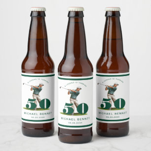 Personalised Green Golf 50th Birthday Beer Bottle Label