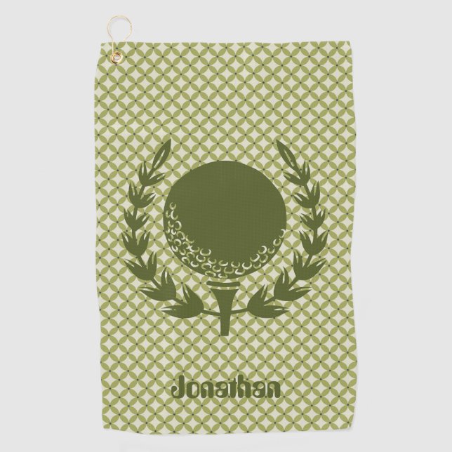 Personalised Green Golf Ball Leaf Magnetic Custom Golf Towel (Front)